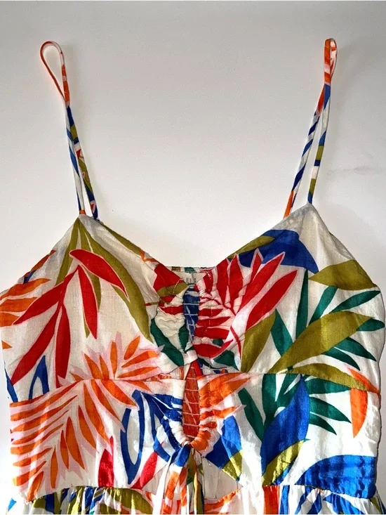 Illa Illa Tropical Leaf Print Spaghetti Strap Mini Sundress Sz S - Picture 2 of 13